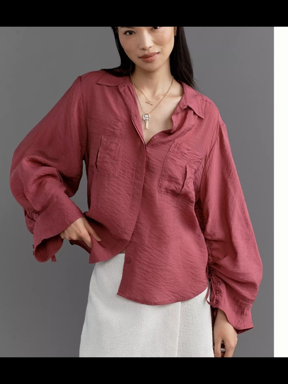Anthropologie Rose-Pink Relaxed Button-Front Blouse